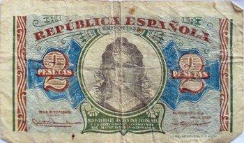 Billete de la República de dos pesetas. 1938